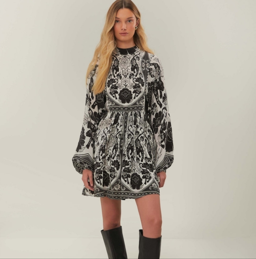 Farm Rio Off-white Flower Leopard Mini Dress